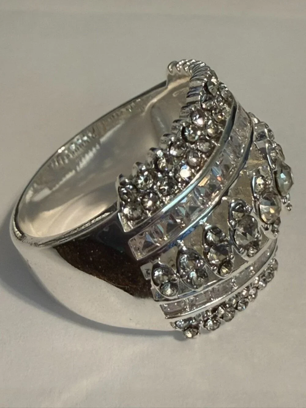 STUNNING Silver-Plated Multi-Row CZ Statement Ring Size 9 | Glamorous Bling 💎✨